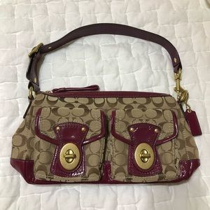 Coach Signature Handbag - Wine & Brown